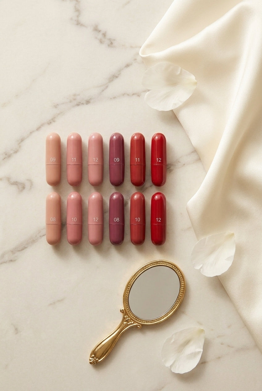 Flat lay of the 12 shade set