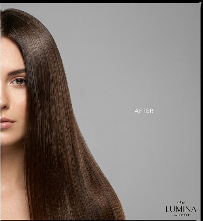 After: straight, glossy hair