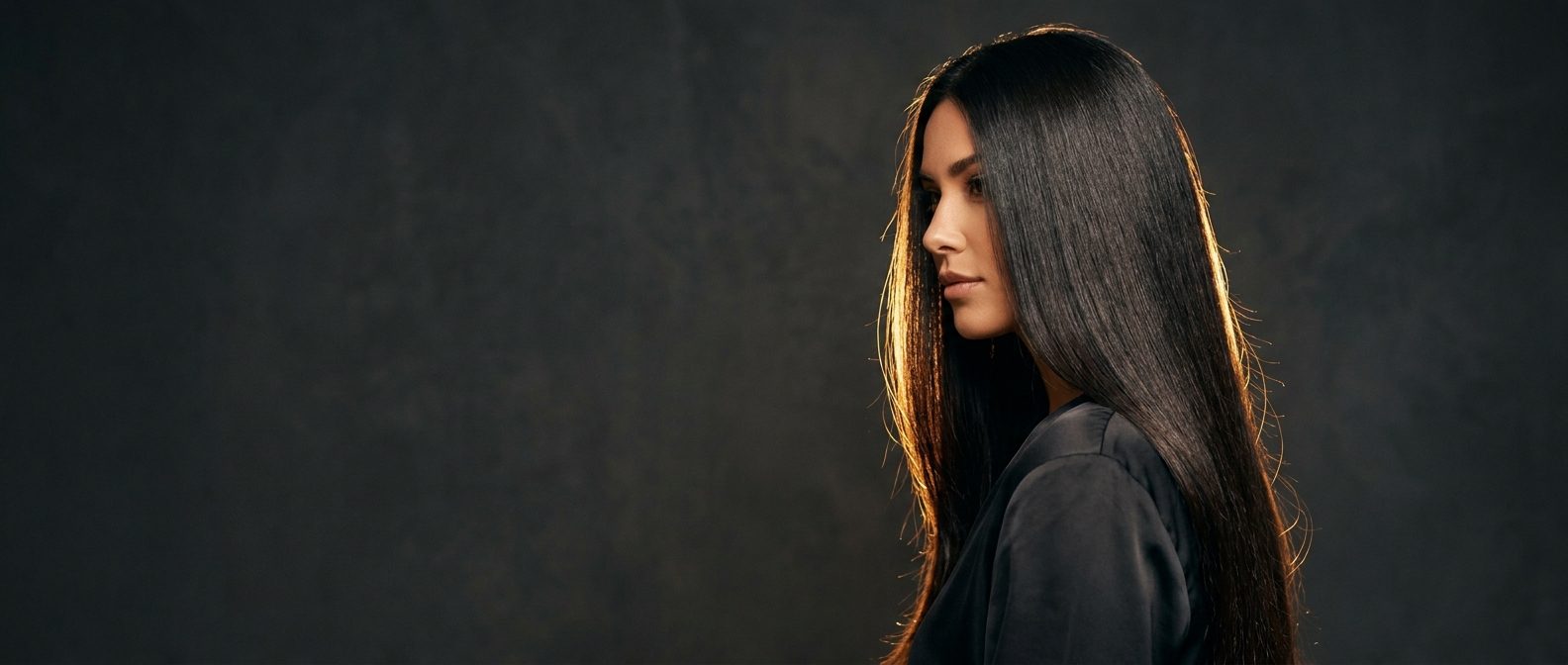 Woman with flowing straight shiny hair