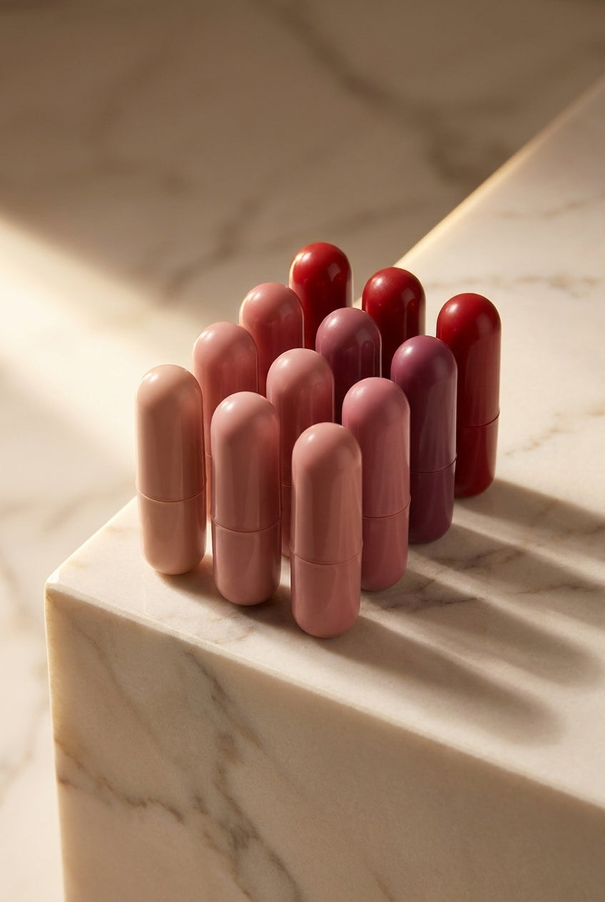 All twelve shades standing upright