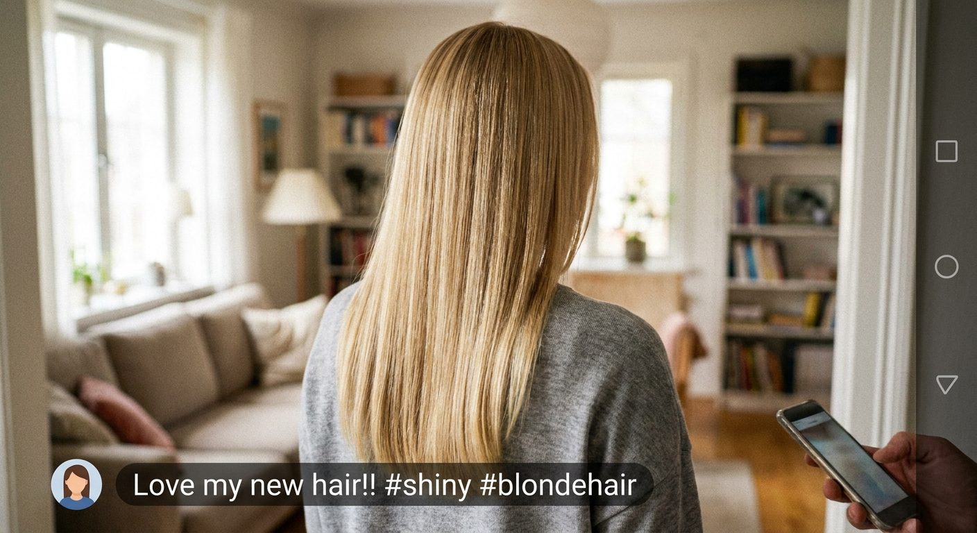Customer photo: long straight shiny hair from behind
